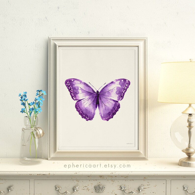 Purple Butterfly print for wall decor Purple wall art for Etsy
