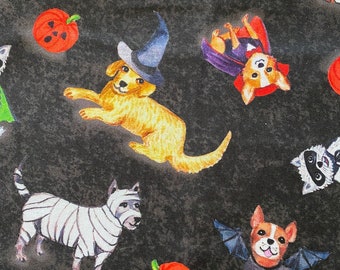 Spooky Pooch on Black Fabric