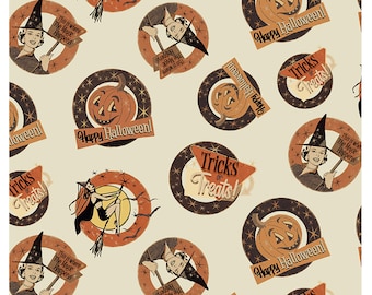 Retro Halloween Medallions on Cream by Dan DiPaoli for Clothworks Fabrics