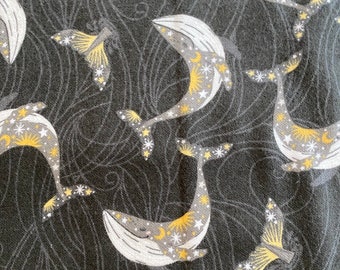 Stay Wild Moon Child ******1/3 yard remnant***** Tossed Whales by 3 Wishes Fabrics Flannel Charcoal