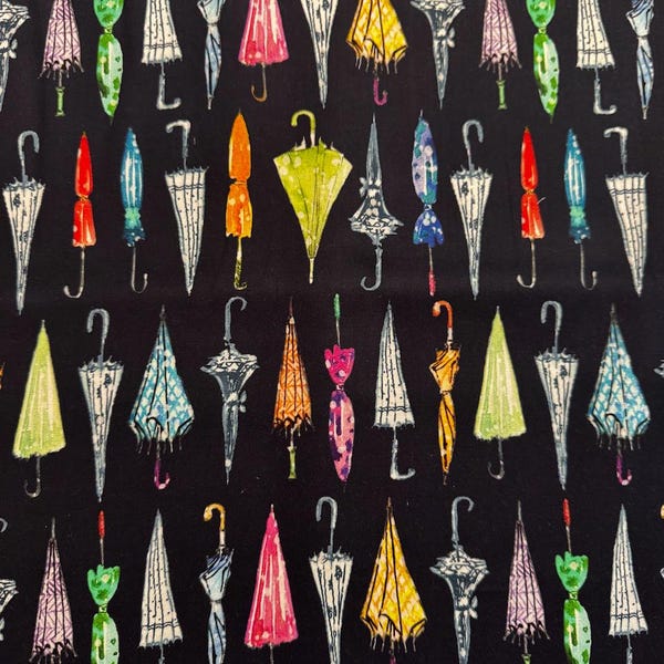 Paws in the Rain Umbrellas on Navy by Michael Miller Fabrics