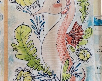 Mermaid Days Large Sea Life Block Print by Cori Dantini for Blend Fabrics