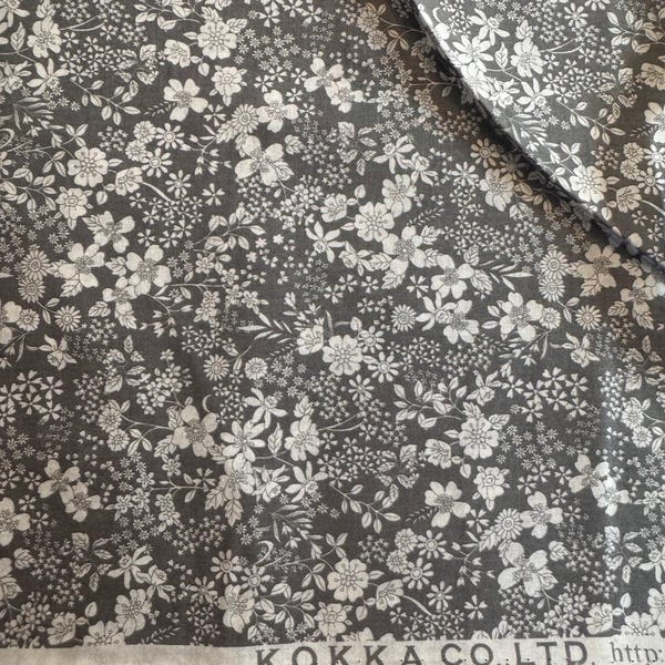 Floral Lawn by Kokka Fabrics in Gray