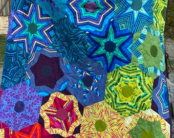 Stripey Version of Blended Hexagon from Rainbow Quilts for Scrap Lovers by Judy Gauthier