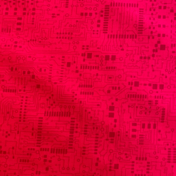 Datapoint by Judy Gauthier for Studio e Fabrics Computer Circuitry on Red