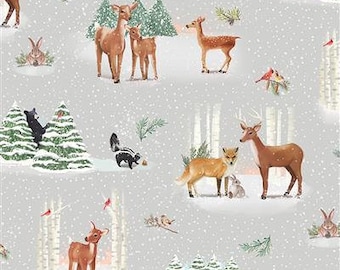 Enchanted Woodland Animals on Toile Taupe by Diane Neukirch for Clothworks Fabrics