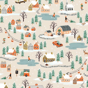 Holiday Classics Holiday Village in Cream  by Rifle Paper Co. for Cotton + Steel