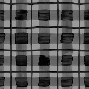 May include: A black and white checkered pattern with black squares painted on a light gray background.