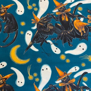 Storybook Halloween by Rachel Hauer for Free Spirit Fabrics Familiar Dance in Turquoise