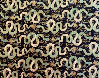 Dreamland Snake Metallic fabric from Myth and Dream for RJR Fabrics by Mercedes Cortez