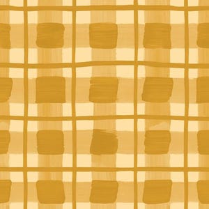 May include: A seamless pattern of yellow and white squares, creating a gingham check design. The squares are painted with a brushstroke effect, giving the pattern a textured look.