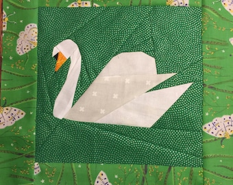 Swan Paper Piecing Pattern by Judy Gauthier for Finished Block 10'' x 10''