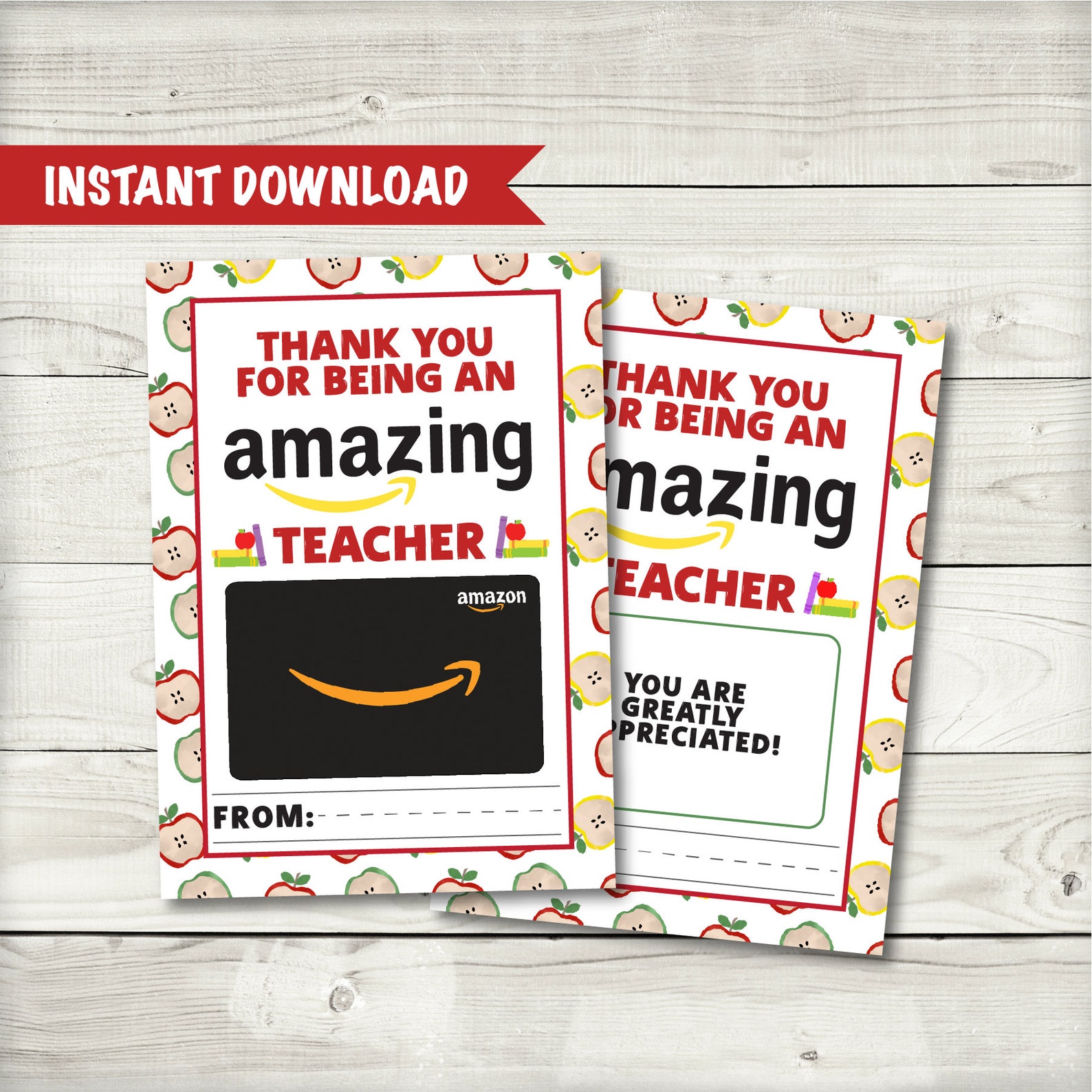 Printable Gift Card Teacher Appreciation Gift// Amazon Gift Etsy