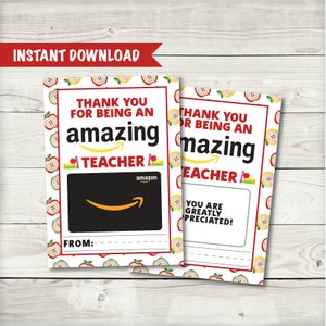 Printable Gift Card Teacher Appreciation Gift// Amazon Gift Card ...
