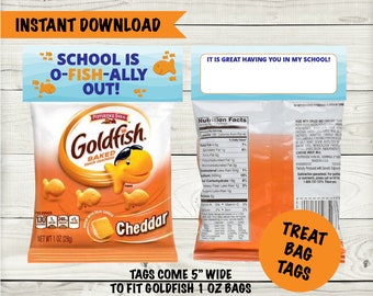 End of the Year Treat Bag Tags//Goldfish Summer Treat Bag Tags//School is O-fish-ally out tags/Goldfish bags/Last Day of School Treats