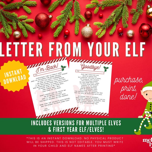 Elf Arrival Letter/Letter from your Elf/Elf I'm Back Letter/Elf Goodbye Letter/Elf Kit Letter