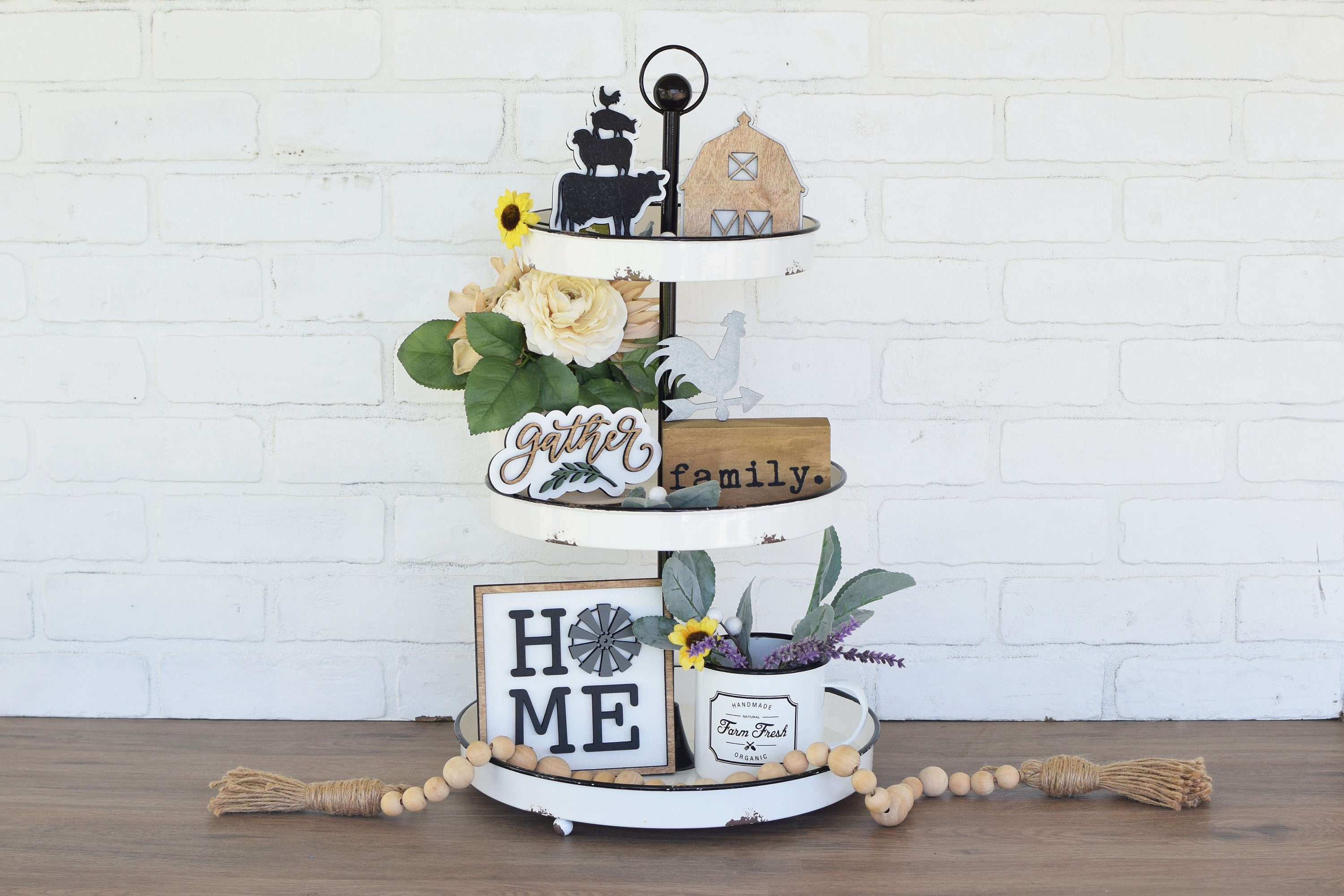 Farmhouse Tiered Tray Decor/Farmhouse Decor/Tiered Tray Signs/Mini Wo…