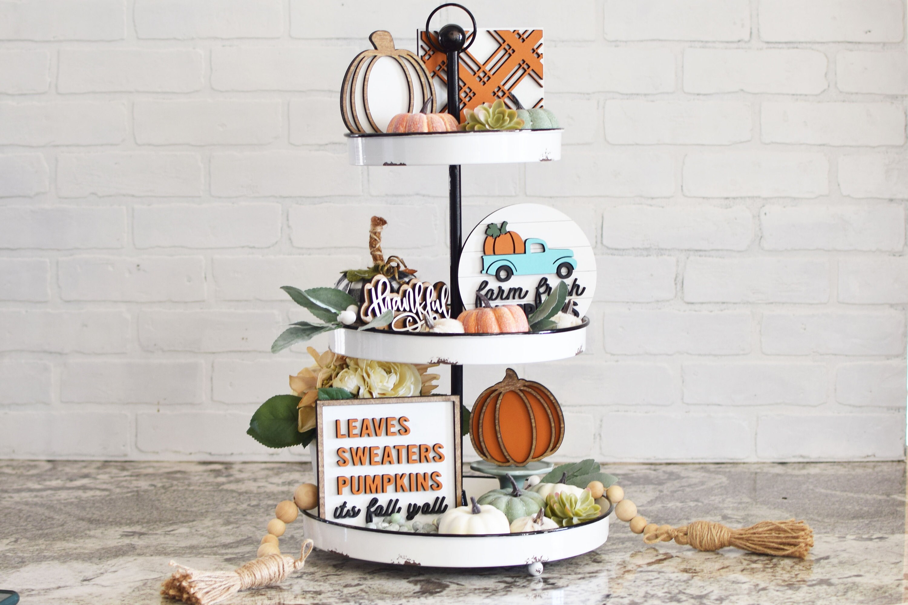 Fall Tiered Tray Decor/Fall Tiered Tray Signs/Pumpkin theme Tiered Tr…
