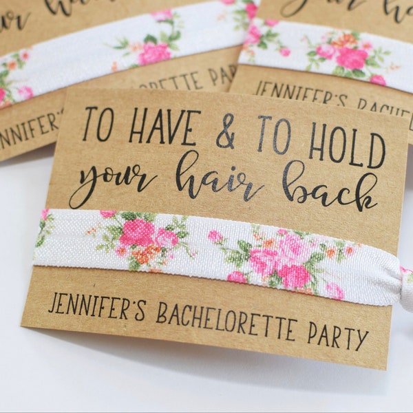 Bachelorette Party Favors //To Have & To Hold Your Hair Back//Bachelorette Party//Elastic Hair Tie//Creaseless Hair Tie/Brown Card