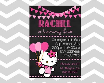 Hello Kitty Birthday Invitation/Card Hello Kitty Birthday Party Invitation/Card Chalkboard Hello Kitty Invitation/Card