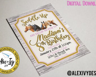 Saddle up, Horse Golden PRINTABLE invitation