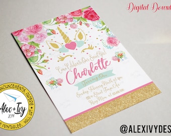 Floral Unicorn Birthday invitation
