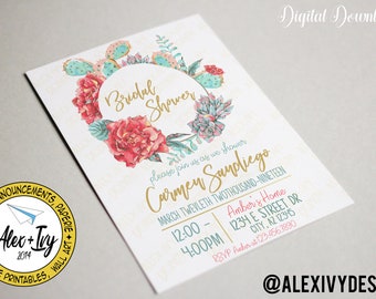 Succulent Wreath Bridal Shower Invitation Printable
