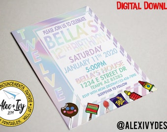 Holographic with Mexican Candy Invitation Printable - Teen Birthday/Tween Birthday invite