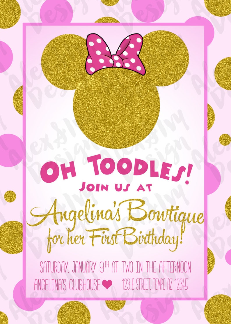 Glitter Minnie Mouse Invitation DIY Digital File Etsy