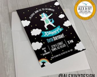 Blue Unicorn Birthday invitation Printable