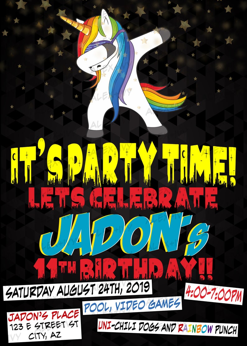 Dabbing Unicorn Birthday Invitation image 2