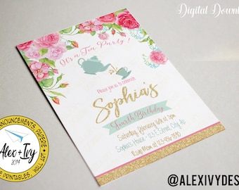 Golden Tea Party Birthday invitation