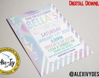 Holographic Birthday Invitation Printable - Teen Birthday/Tween Birthday invite