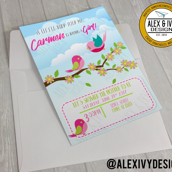 A little bird Invitation/ Bird Baby Shower invitation