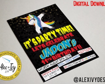 Dabbing Unicorn Birthday Invitation
