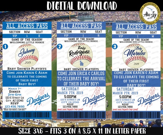 dodger all access baseball babyshower invite diy printable etsy