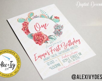 Succulent Wreath Birthday Invitation Printable