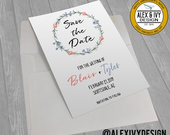 Save the date Printable - Wreath Save the date- Minimal save the date - Print at home