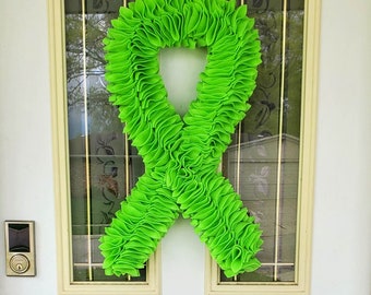 Felt AWARENESS RIBBON WREATH 25" Handmade Choose Your Color & Cause. Cancer, Lupus, Alzheimer's and more...