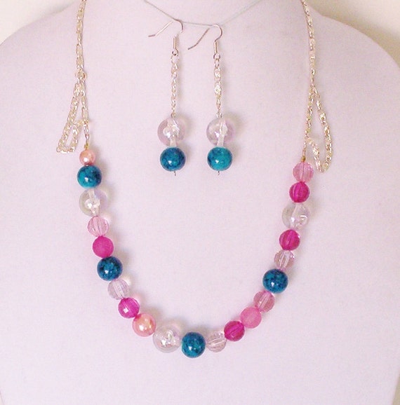 Items similar to Elegant Pastel Color Beaded Necklace Earring Set. on Etsy
