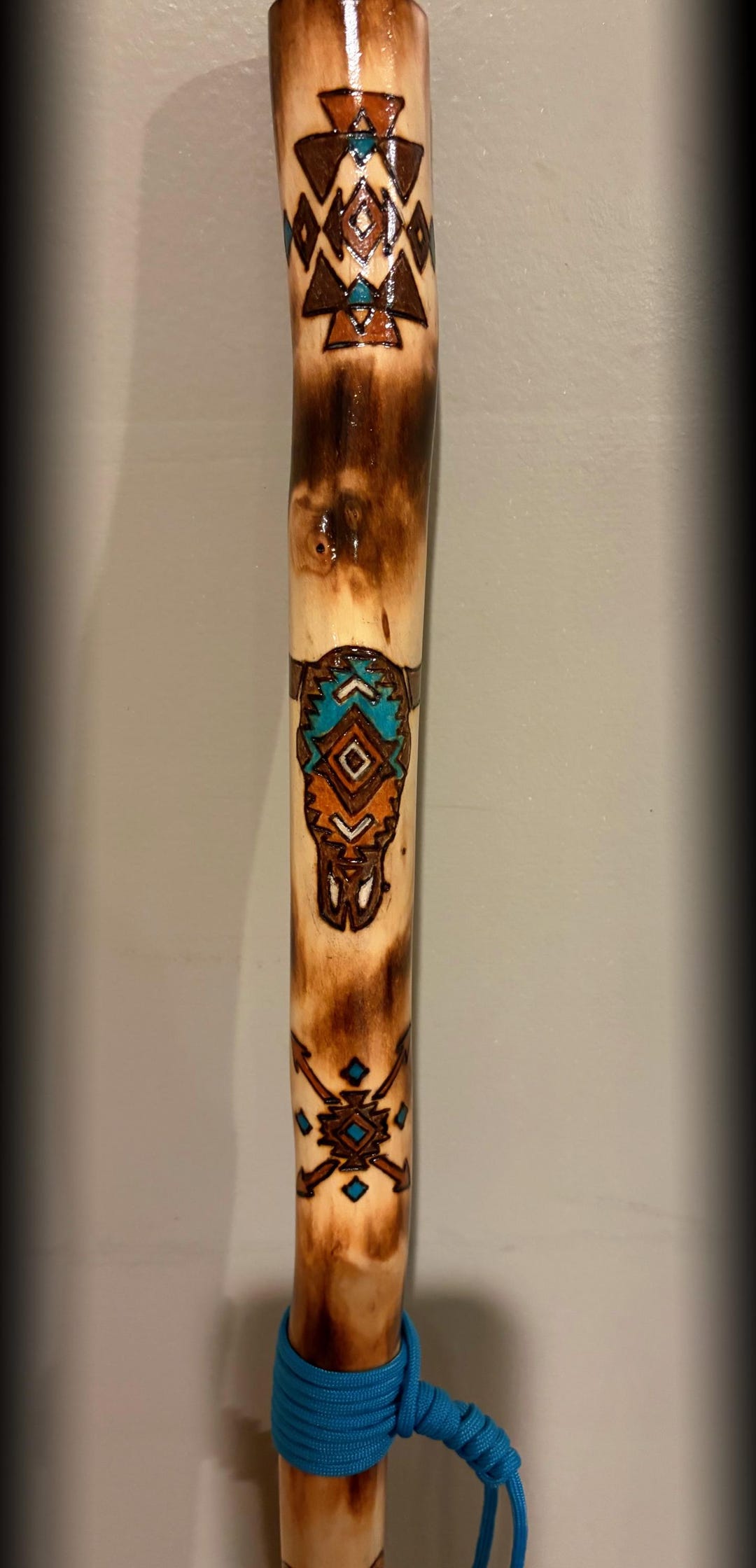56” Walking Stick With WESTERN AZTEC Pyrography Handmade & Finished USA ...