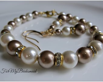Gold Pearl Bracelet, Golden Crystal Bracelet, Fall Wedding Jewelry, Ivory Pearl Wedding Bracelet, Bridal Bracelet, Bridesmaid Bracelet