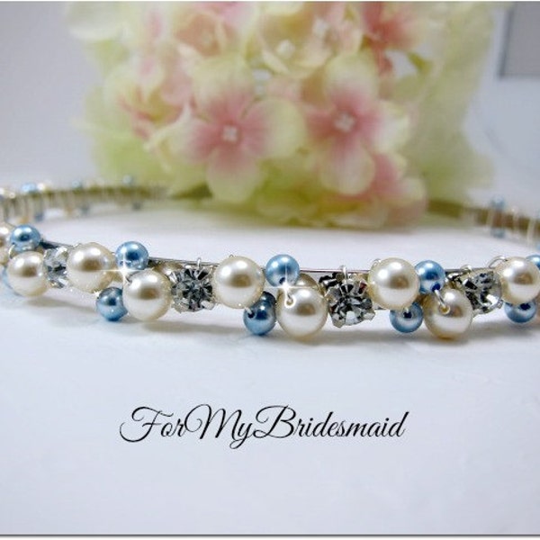 Wedding headband, Pearl Bridal headband, Pearl headband, Bridal headband, Bridal halo, Pearl hair vine Bridal hair accessory something blue