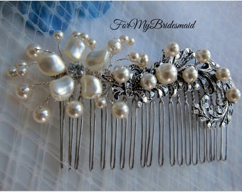 Bridal Hair Comb, Victorian style bridal comb, Vintage Wedding Hairpiece, Bridal Hair Accessories, Wedding Hair Comb, Pearl Rhinestone comb