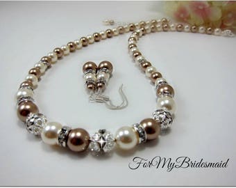 Wedding Jewelry, Bridal Jewelry, Pearl necklace, ivory champagne pearl wedding, Mother of the bride jewelry, Ivory brown pearl necklace