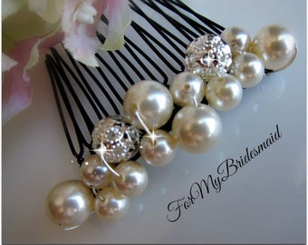 Wedding Hair comb, Bridal pearl comb, Wedding hair piece, Swarovski white ivory pearl, Fascinator, Metal comb, Bridesmaid hair accessories