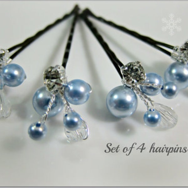 Something blue Pearl, Bridal Hair Pins, Wedding Hair Accessories, Swarovski Pearl Wedding Hair Pin Set of 4 Hair Pin, Floral Vine Hair Pin