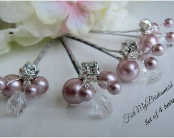 Bridal Hair Pins, Pearl Pins, Rhinestone Hair Pins, Wedding Hair pins, Bridal Pearl Pins, Set of 4 - pick your color