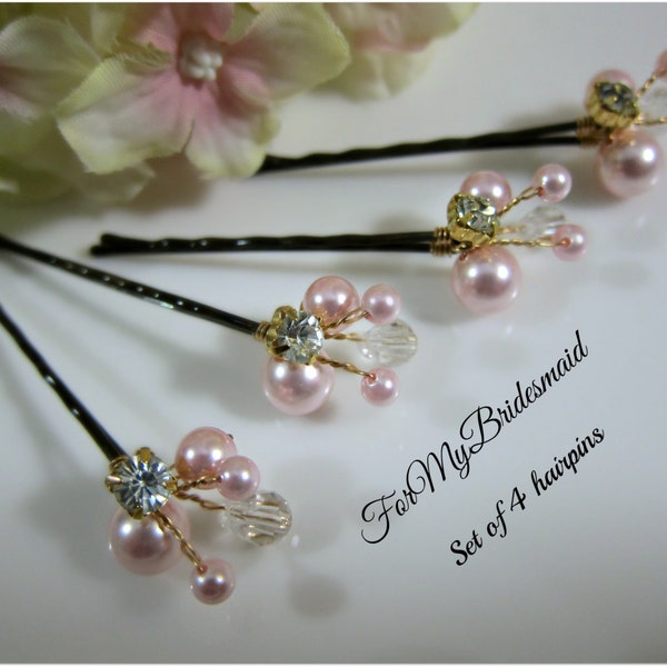 Weddings, Hair accessories, Bridal pearl hair pins, Rhinestone Hair Pins, Wedding Hair pins, Bridal Pearl Pins, Set of 4 - pick your color