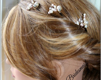 Ivory Pearl Clip, Bridal Hair Pins, Wedding Hair Accessories, Swarovski Pearl Wedding Hair Pins, Set of 3, Floral Vine, White hair clips.